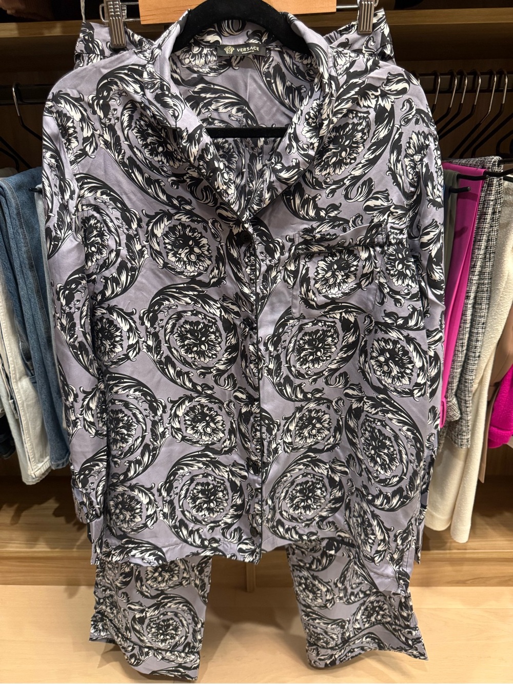 Versace Lilac & Black Baroque Pajama Set / Lounge Set. Size 8